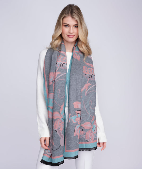 Rennie - Silver Grey / Blush Floral Designer Wrap