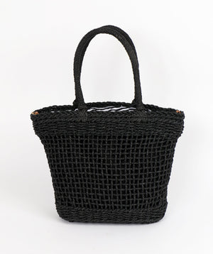 Black Open Weave Straw Beach Bag