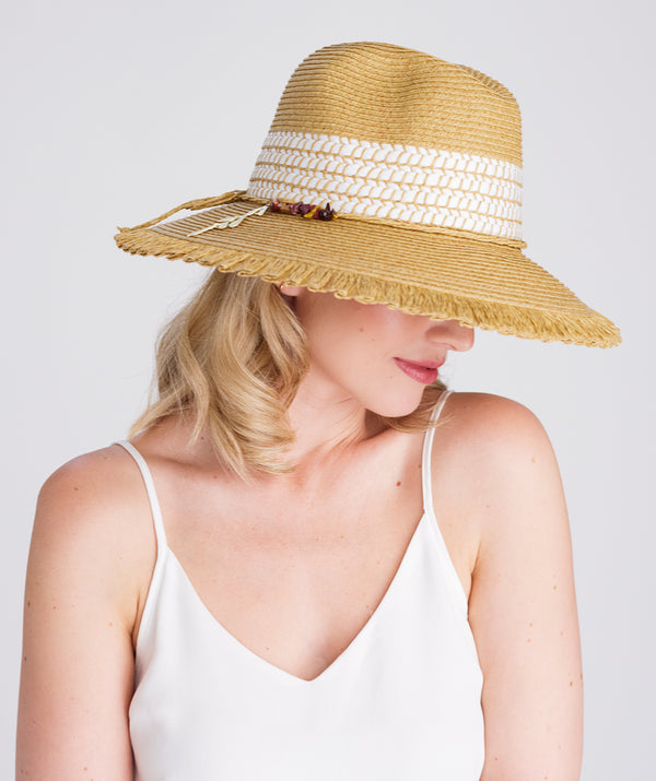 Sammie - Natural Fringed Straw Fedora Hat