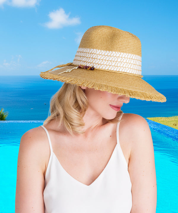 Sammie - Natural Fringed Straw Fedora Hat