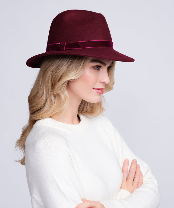 Serena - Burgundy Wool Fedora Hat with Velvet Band