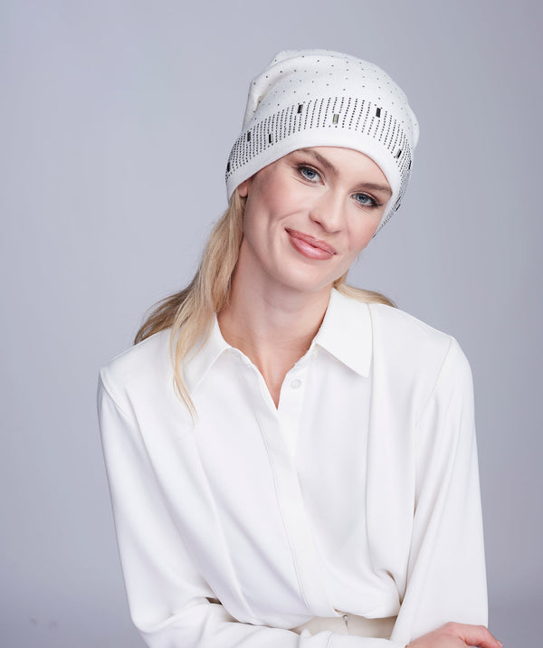 Tillie - Winter White Embellished Beanie Hat with Cute Design