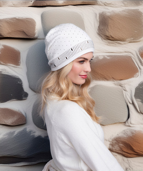 Tillie - Winter White Embellished Beanie Hat with Cute Design