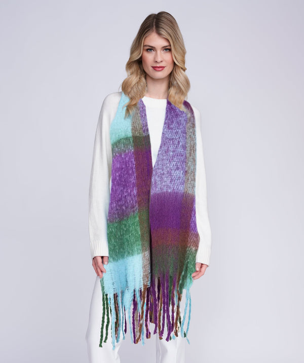 Tina - Purple Oversized Check Blanket Scarf