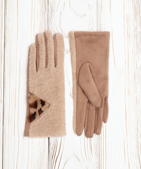 Zora - luvas de camurça faux de camelo com impressão de animal inserindo