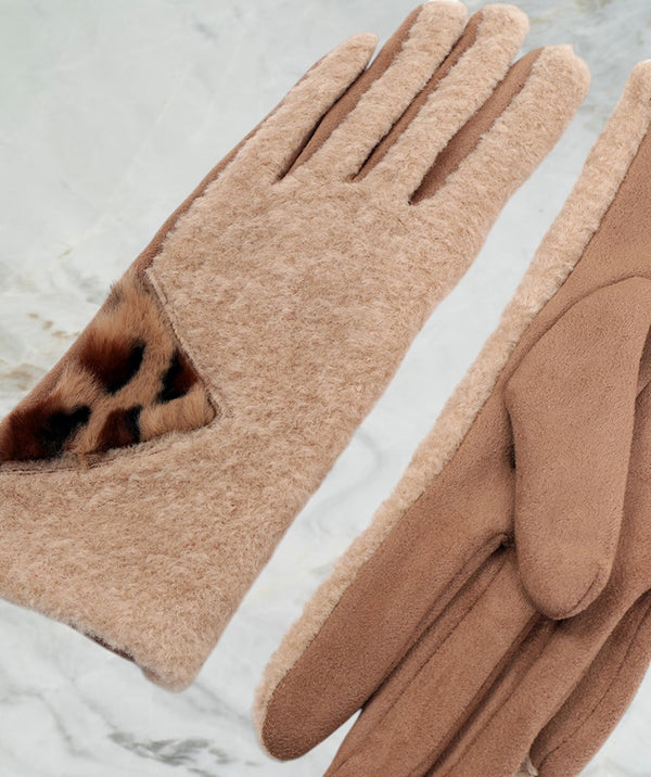 Zora - luvas de camurça faux de camelo com impressão de animal inserindo