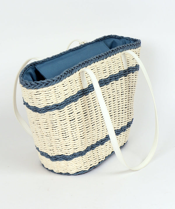 Blue White Straw Beach Basket
