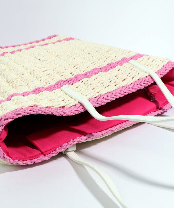 Straw Beach Basket - Pink-White - Accessories, Alonzo, Bag, Pink, Summer Accessories