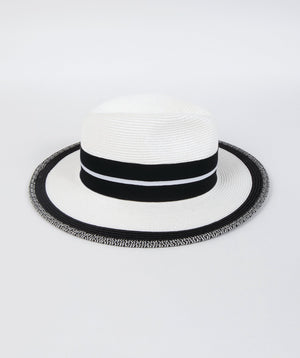 Monochrome Straw Fedora Hat with Black Stripe Hatband