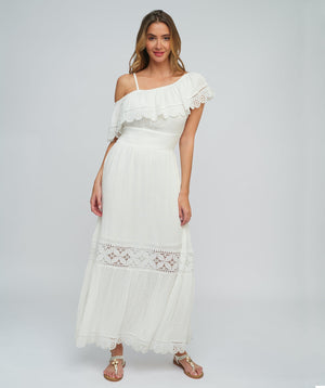 White Maxi Dress with Flowy Silhouette and V-neck