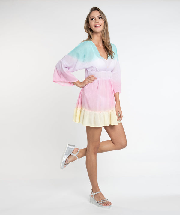 Pastel Rainbow Ombre Beach Dress in Soft Cotton