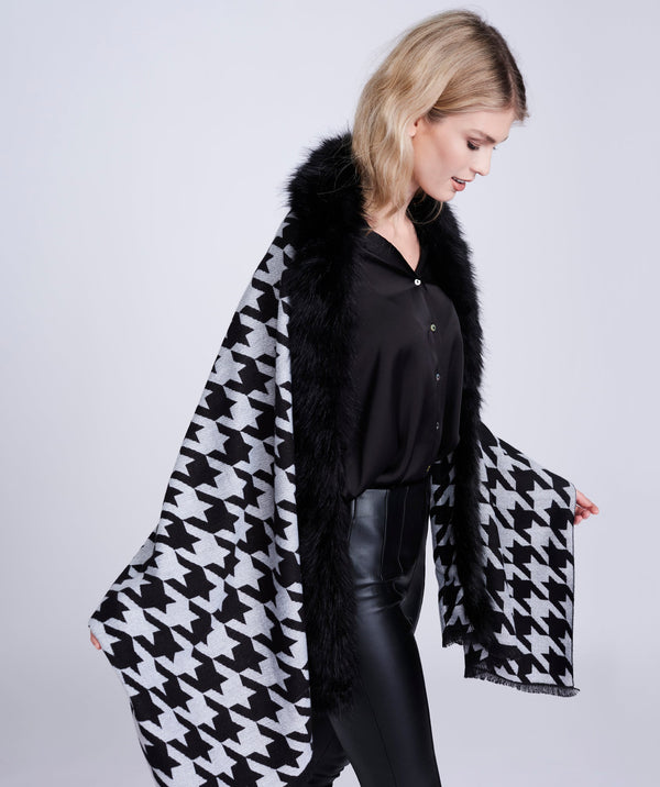 Blanket Style Houndstooth Scarf - Black/White - Accessories, Black, Brianna, Scarf, Winter Accessories