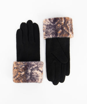 Lined Fur Cuff Glove - Black - Accessories, Carmen, Glove, Snakeskin, Winter Accessories