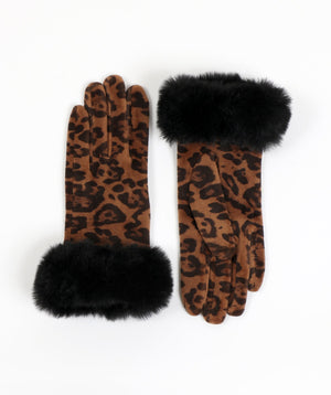 Leopard Print Faux Fur Gloves - Leopard - Accessories, Catriona, Faux Fur, Glove, Leopard, Winter Accessories