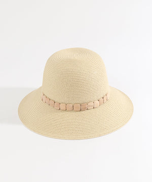 Natural Straw Bucket Hat with Beaded Belt Trim