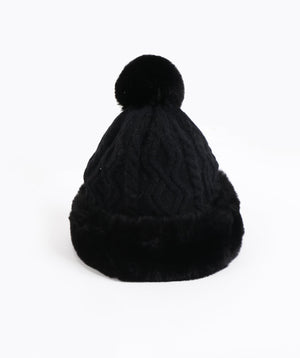 Faux Fur Pom Hat - Black - Accessories, Black, Coco, Faux Fur, Hat, Winter Accessories