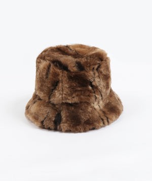 Women`s Faux Fur Bucket Hat - Animal Print - Accessories, Brown, Daria, Faux Fur, Hat, Winter Accessories