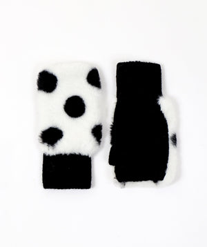 Polka Dot Fingerless Gloves - Black-White - Accessories, Black/White, Dasha, Glove, Winter Accessories