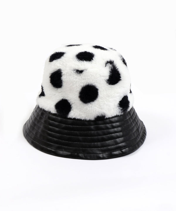 Polka Dot Faux Fur Hat - Black-White