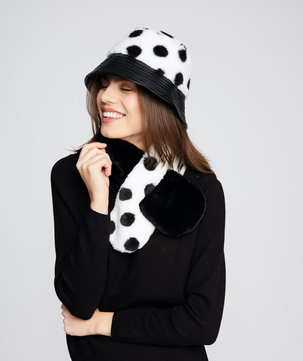 Polka Dot Faux Fur Hat - Black-White - Accessories, Black/White, Dasha, Faux Fur, Hat, Winter Accessories