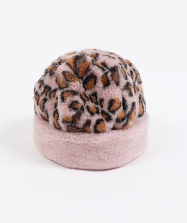 Leopard Print Faux Fur Hat - Pink