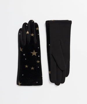 Velvet Gloves with Stars - Black - Accessories, Black/Silver, Etoile, Glove, Winter Accessories