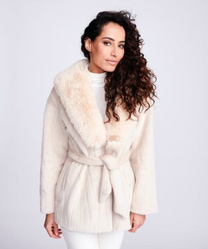 Faux Fur Belted Coat - Cream - Apparel, Coat, Cream, Faux Fur, Felicity, Outerwear, Winter