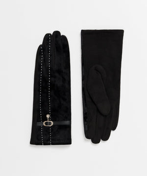 Lined Faux Suede Gloves - Black - Accessories, Black, Faux Fur, Felix, Glove, Winter Accessories