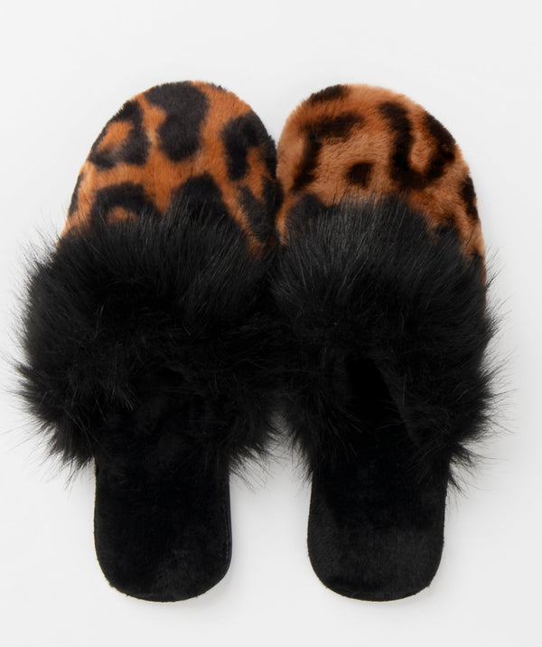 Faux Fur Slippers - Leopard - Faux Fur, Felix, Footwear, Leopard, Slipper, Winter