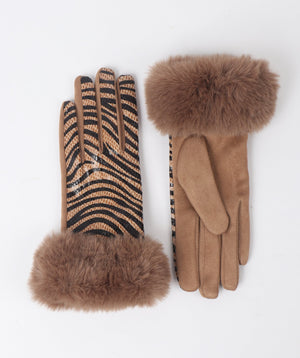 Animal Zebra Print Gloves - Tan - Accessories, Finley, Glove, Tan, Winter Accessories