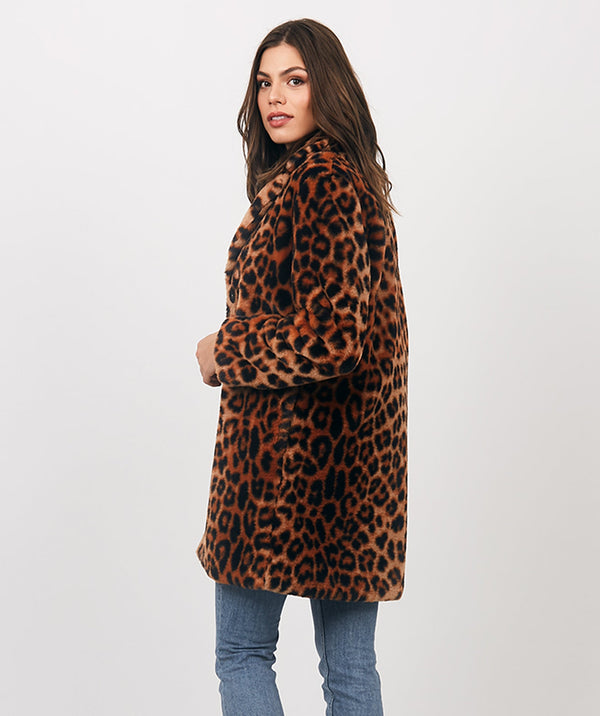 Leopard Print Faux Fur Coat - Leopard - Apparel, Coat, Faux Fur, Gizelle, Leopard, Outerwear, Winter