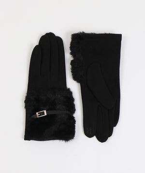Black Fur Cuff Gloves - Black - Accessories, Black, Glove, Monroe, Winter Accessories