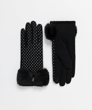 Mini Spotted Glove with Fur Cuff - Black - Black, Glove, Ivy, Winter Accessories