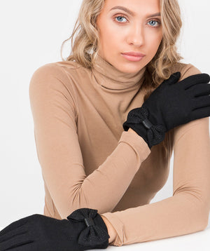 Wool Glove with Cute Wrist Bow - Black - Accessories, Black, Glove, Jolie, Winter Accessories