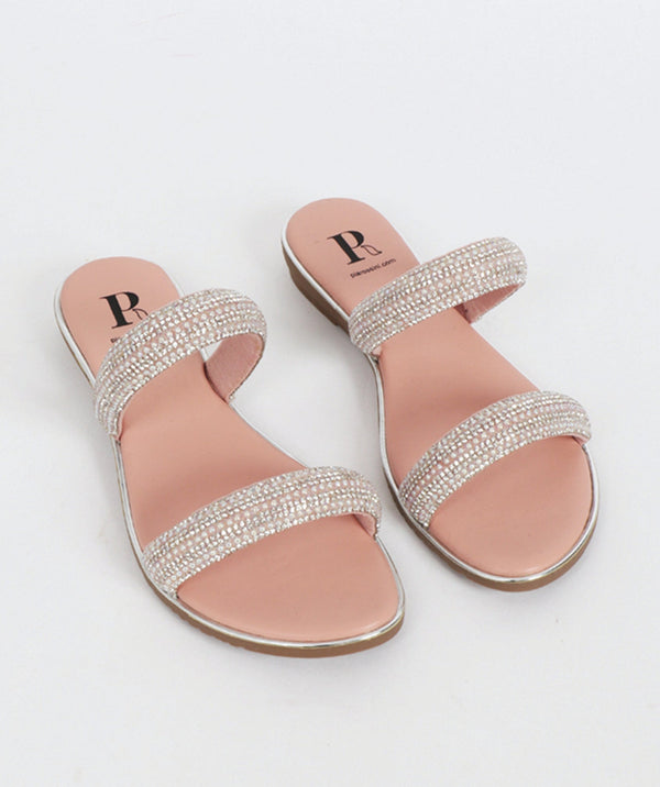 Blush Embellished Wedge Sandal with Open Toe and Padded Insole