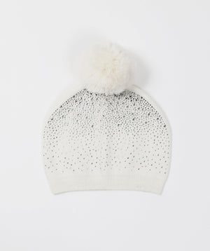 Crystal Embellished Pom Pom Hat - Ivory - Accessories, Hat, Ivory, Kazia, Winter Accessories