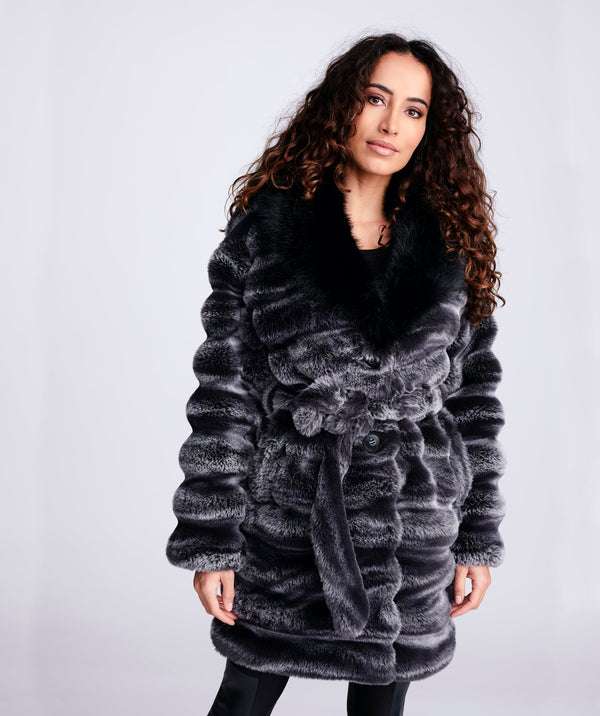 Eco Faux Fur Coat - Black/Grey - Apparel, Black/Grey, Coat, Faux Fur, Keeva, Outerwear, Winter