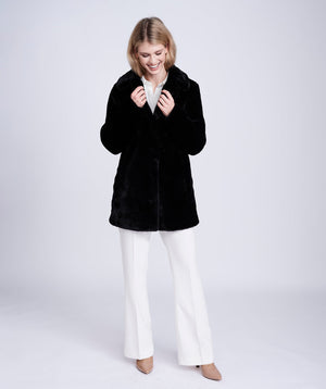 Women`s Faux Fur Coat - Black - Apparel, Black, Coat, Faux Fur, Kennedy, Outerwear, Winter