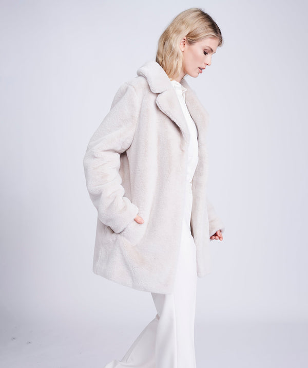 Women`s Faux Fur Coat - Cream - Apparel, Coat, Faux Fur, Kennedy, Outerwear, Pearl, Winter