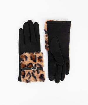Leopard Print Faux Fur Cuff Gloves - Leopard - Accessories, Faux Fur, Glove, Kinsley, Leopard, Winter Accessories