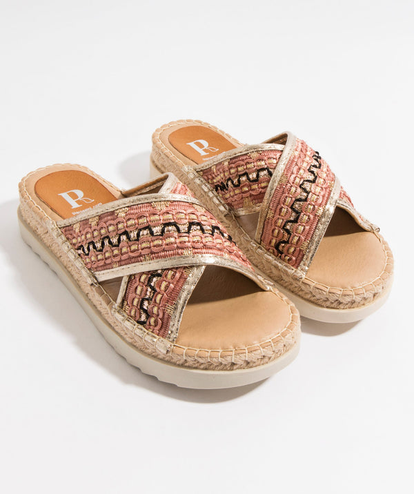 Women`s Embellished Slider Sandals - Pink-Gold