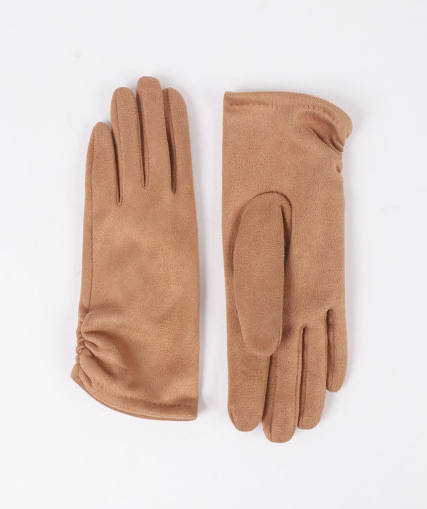 Tan - luvas de camurça faux de camelo com punhos ruched