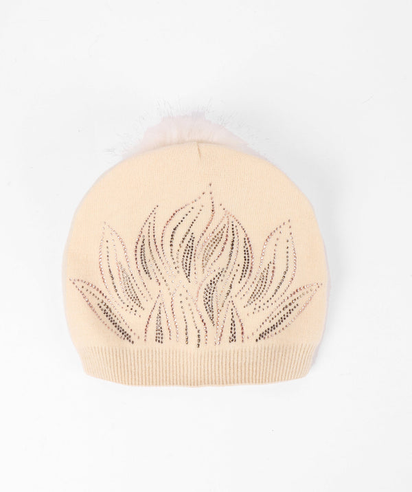 Jewelled Pom Pom Beanie - Cream - Accessories, Cream, Hat, Laurie, Winter Accessories