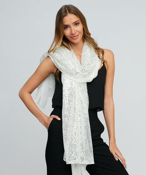 White Oversized Embellished Shawl with Lightweight Fabric