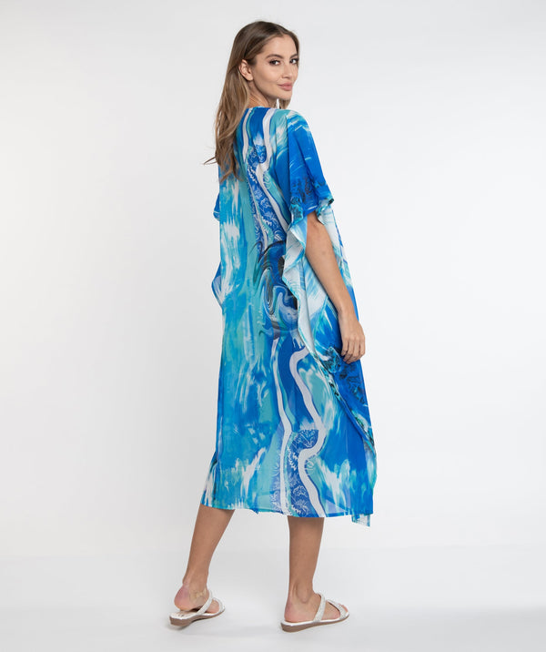 Blue Ocean Print Maxi Cover Up with Dazzling Embellishment