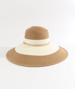 Natural/White Wide Brim Hat with Belt Embellishment