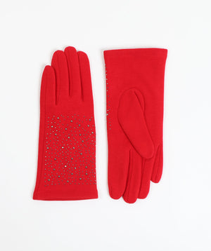 Embellished Suede Gloves - Red - Accessories, Glove, Miranda, Red, Winter Accessories