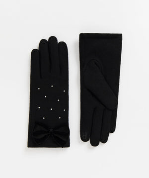 Women`s Gloves with Bow - Black - Accessories, Black, Glove, Myla, Winter Accessories