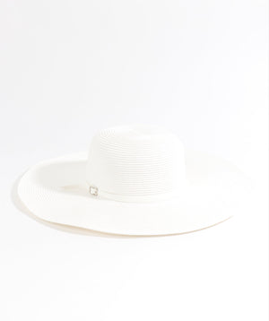 White Wide Brim Floppy Hat with Faux Leather Belt