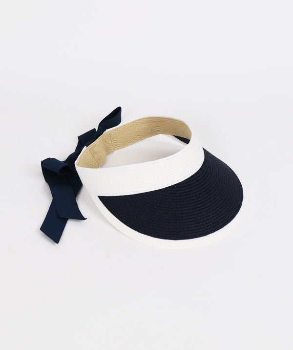 Black and White Two Tone Straw Visor Hat